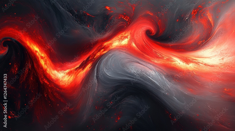 Aufkleber luminous flowing shapes. bright gradients in obsidian gray and scarlet. flowing curves merging into 