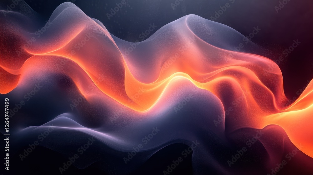 Poster luminous flowing shapes. bright gradients in obsidian gray and scarlet. flowing curves merging into 