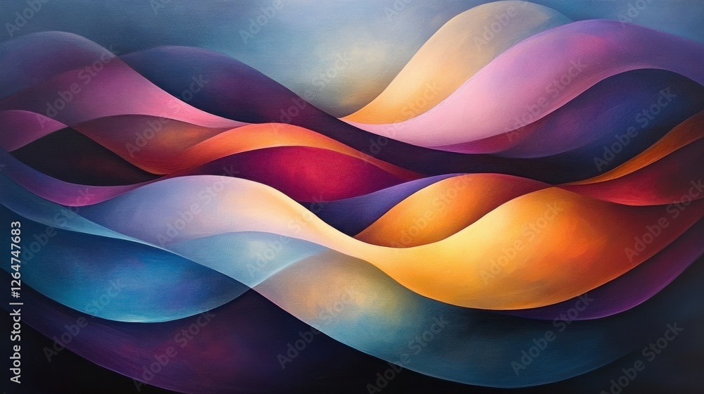 Aufkleber luminous flowing shapes. bright gradients in deep plum and ice blue. softening curves merging into a