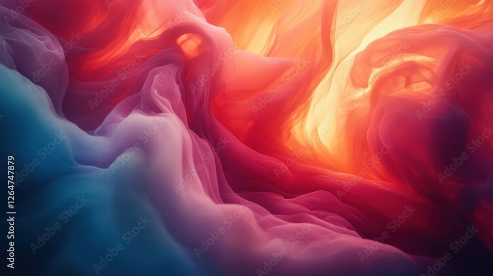 Poster luminous flowing shapes. bright gradients in maroon and cyan. expansive curves merging into abstract