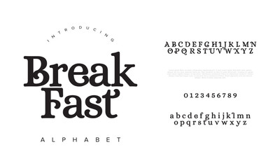 Breakfast typography beauty fashion elegant minimalist serif italic fonts decorative wedding vintage retro logos. Minimal luxury font alphabet logo. Vector illustration