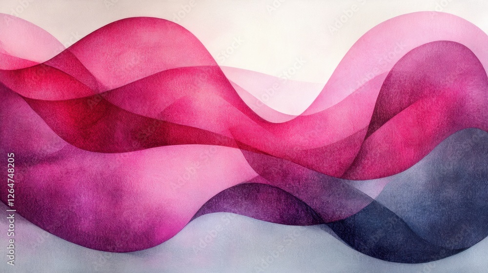 Poster luminous flowing shapes. bright gradients in graphite and pastel pink. diffusing curves merging into