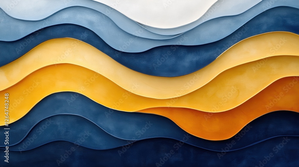 Aufkleber luminous flowing shapes. bright gradients in mustard yellow and indigo. pulsing curves merging into 