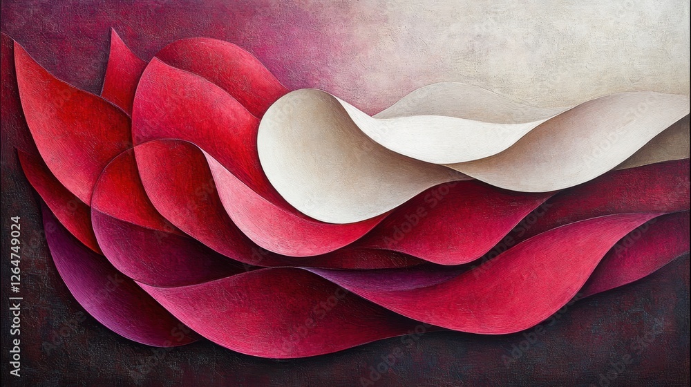 Poster luminous flowing shapes. bright gradients in frost white and deep magenta. whispering curves merging