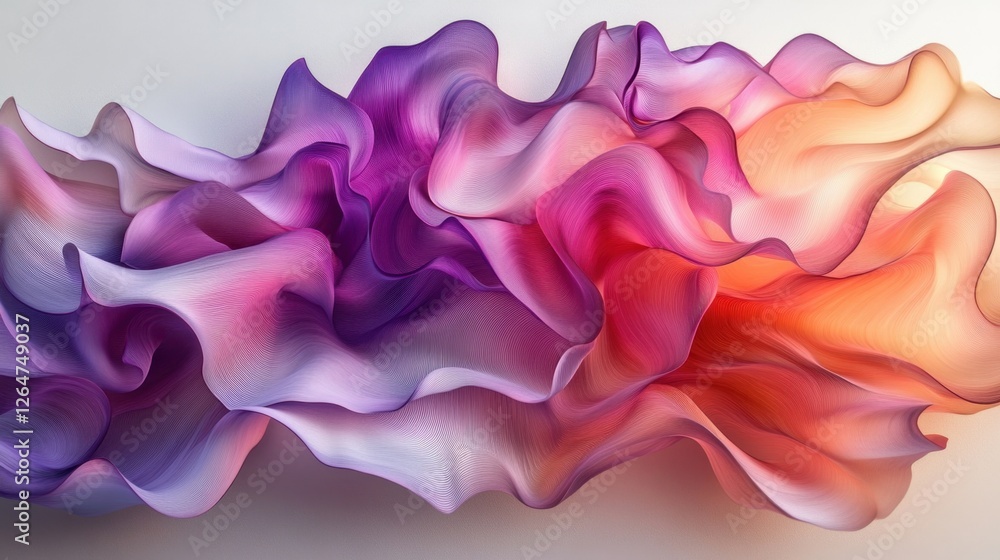 Poster luminous flowing shapes. bright gradients in frost white and deep magenta. whispering curves merging