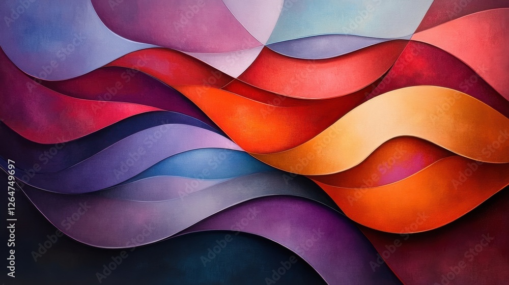 Poster luminous flowing shapes. bright gradients in cranberry red and sky lavender. floating curves merging