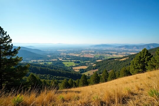 Napa & Solano County vista from hillside Panoramic view of valley floor , rural, hillside