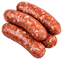 Pile of Raw Sausages Meat Food Preparation on Transparent Background Studio Shot