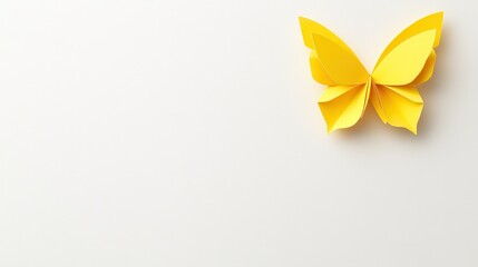 A vibrant yellow paper butterfly rests on a light background, symbolizing beauty and transformation.
