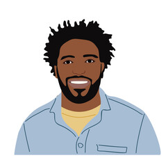 Black business man, face portrait avatar. Modern African American person. Bearded handsome guy, friendly kind male character smiling. Flat cartoon vector illustration isolated