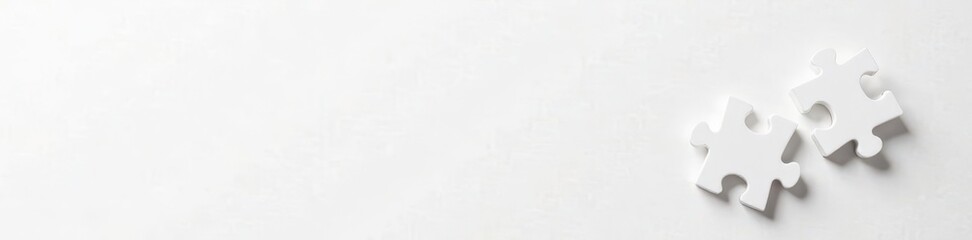 Two blank white jigsaw puzzle pieces on white , macro, texture