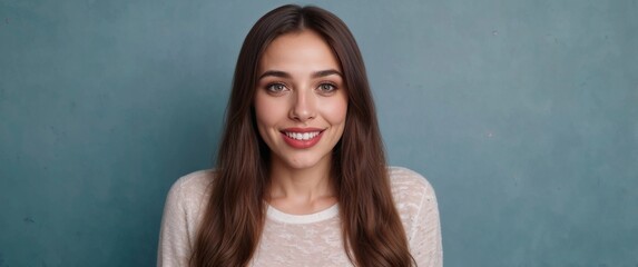 Smiling Young Woman Posing Against a Textured Blue Background