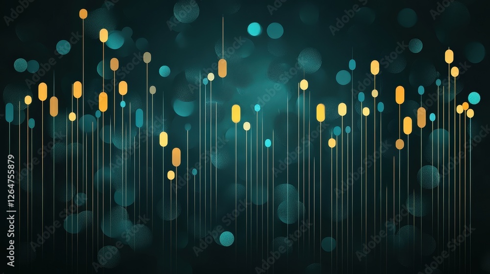 Poster colorful bokeh design with yellow and blue elements on a dark background