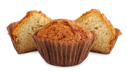 Cupcake in a paper cup on a white background.