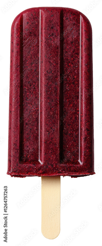 Poster red berry popsicle on wooden stick isolated on transparent background with sparkling texture