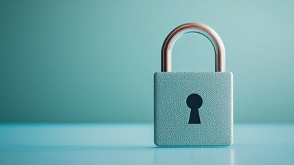 Fototapeta premium information source&nbsp;privacy concept. A metallic padlock with a keyhole on a blue background.