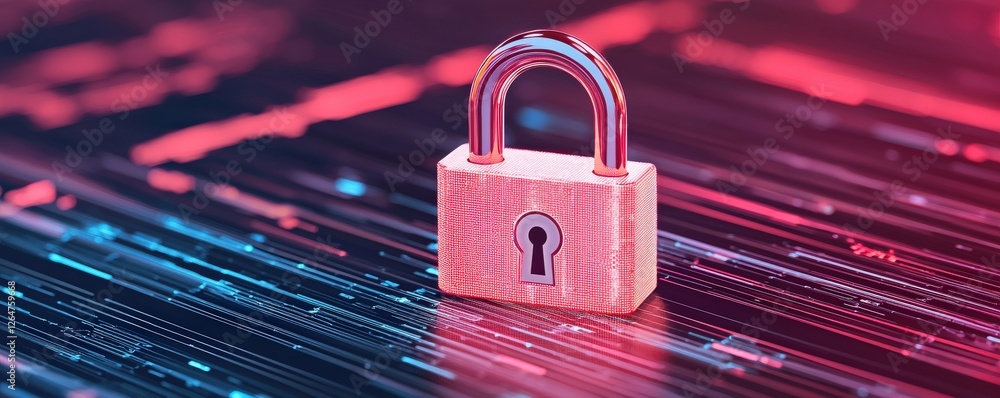 Poster information source privacy concept. digital padlock on a circuit board background representing cyber