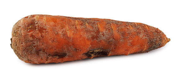 Podgnivshaya morkov' izolirovana na belom fone . Isporchennaya yeda .