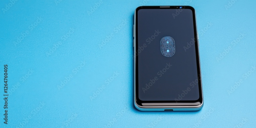 Poster information source privacy concept. smartphone on a blue surface with a modern design displayed.