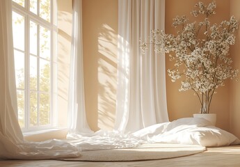 Sunlight Streaming Through Sheer White Curtains