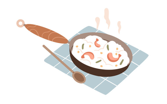 cooked shrimp and rice in pan, cooking clip art preview