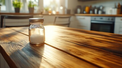 Sunlit kitchen table salt jar