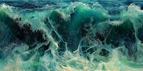 Wibrująca turkusowa fala oceaniczna z białym piankowym pluskiem i dynamiczną teksturą wody