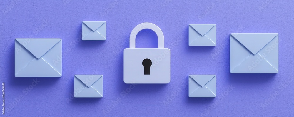 Poster information source privacy concept. secure emails with a padlock representing privacy and protection