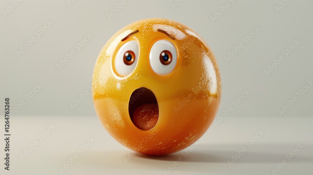 Fototapete 3D realistic emoji from an elevated and diagonal perspective, capturing detailed textures and expressions on a white background