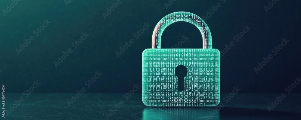 Poster information source privacy concept. digital padlock on a dark background symbolizing security and pr