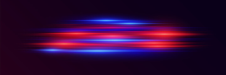 Naklejka premium Neon light trails with the effect of speed and movement. Vector illustration