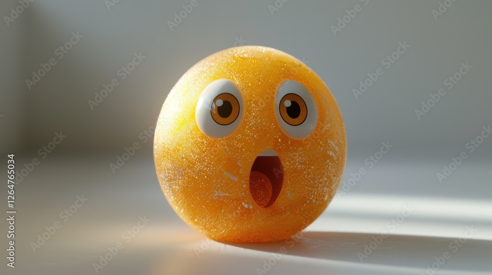 Fototapete 3D realistic emoji from an elevated and diagonal perspective, capturing detailed textures and expressions on a white background