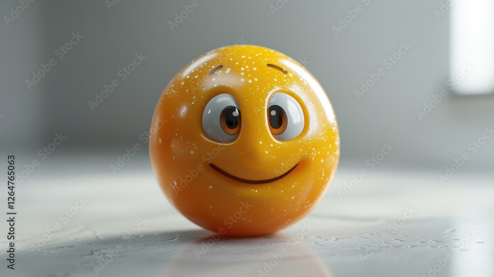 Fototapete 3D realistic emoji from an elevated and diagonal perspective, capturing detailed textures and expressions on a white background