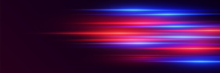 Neon light trails with the effect of speed and movement. Vector illustration