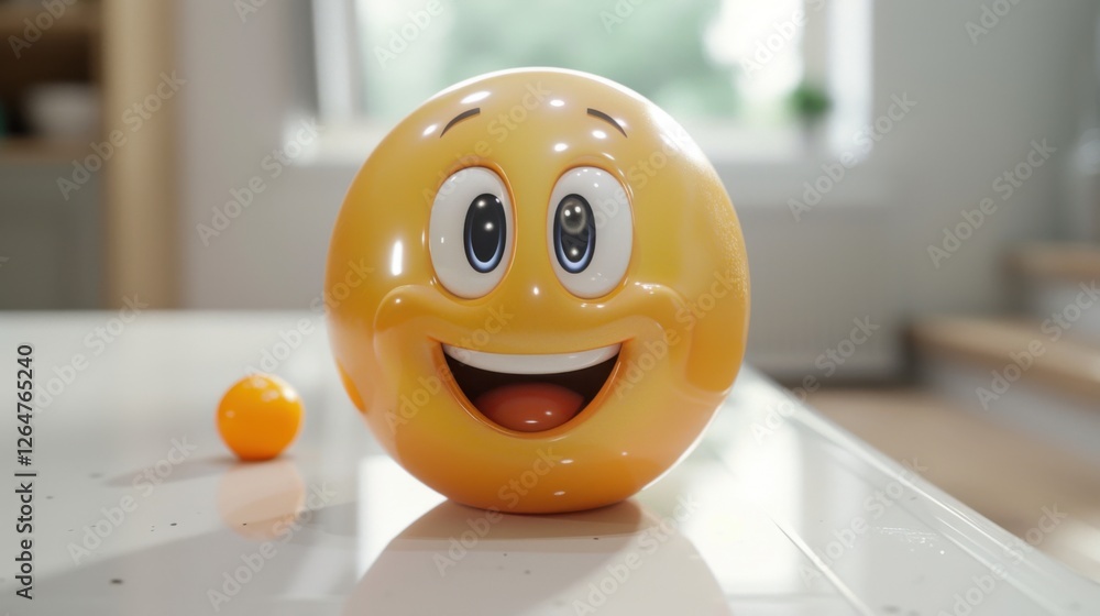Fototapete 3D realistic emoji from an elevated and diagonal perspective, capturing detailed textures and expressions on a white background