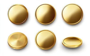Gold Coins Various Angles on White Background