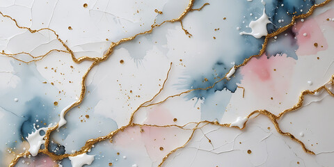 Naklejka premium Golden white shiny veins and cracked marble texture background, created by generative AI