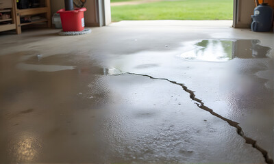Cracked Garage Floor with Water Damage