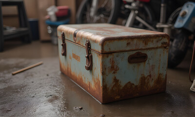 Rusted Metal Storage Box in Garage