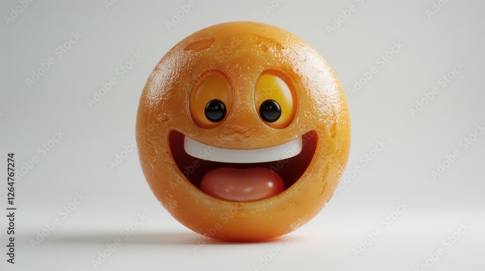Fototapete 3D realistic emoji from an elevated and diagonal perspective, capturing detailed textures and expressions on a white background