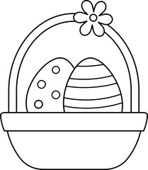 Easter Basket with Eggs outline.
Spring Easter element coloring page isolated.
Transparent background.