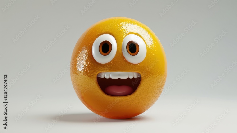 Fototapete 3D realistic emoji from an elevated and diagonal perspective, capturing detailed textures and expressions on a white background