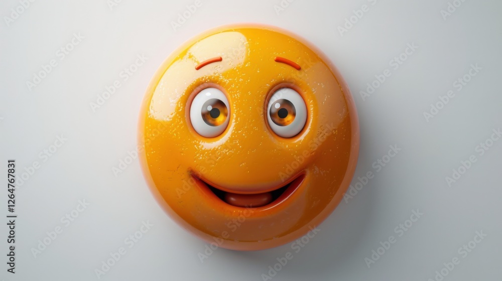 Fototapete 3D realistic emoji from an elevated and diagonal perspective, capturing detailed textures and expressions on a white background