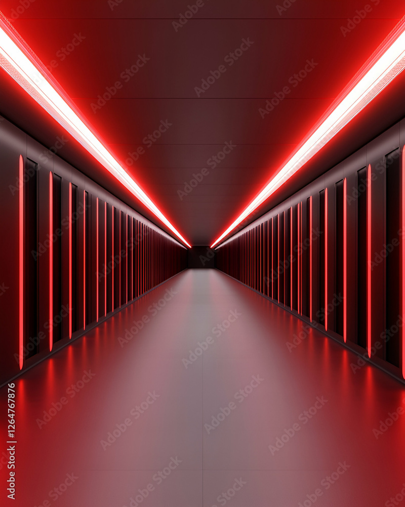 Poster a modern corridor illuminated with red lights creates a striking and futuristic atmosphere. the slee