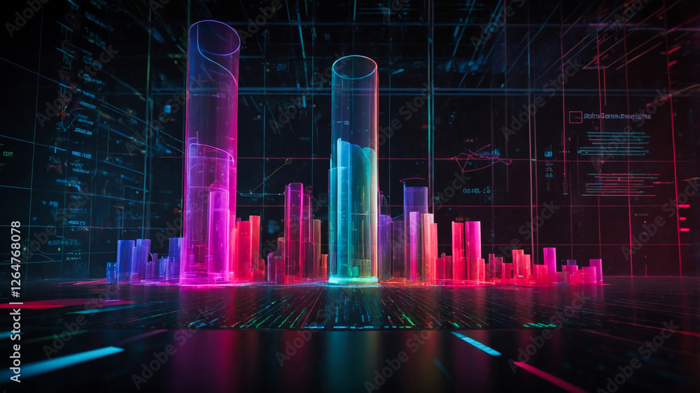 Poster a futuristic, high-tech composition with a focus on data visualization