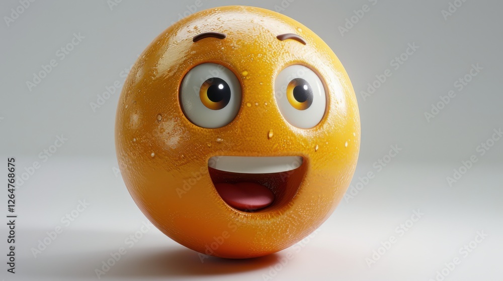 Fototapete 3D realistic emoji from an elevated and diagonal perspective, capturing detailed textures and expressions on a white background