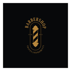 Barbershop logo vintage, retro, haircut, shaving, with scissors, shaving pole, comb, razor. for business, emblems, labels, barber shops, badges.