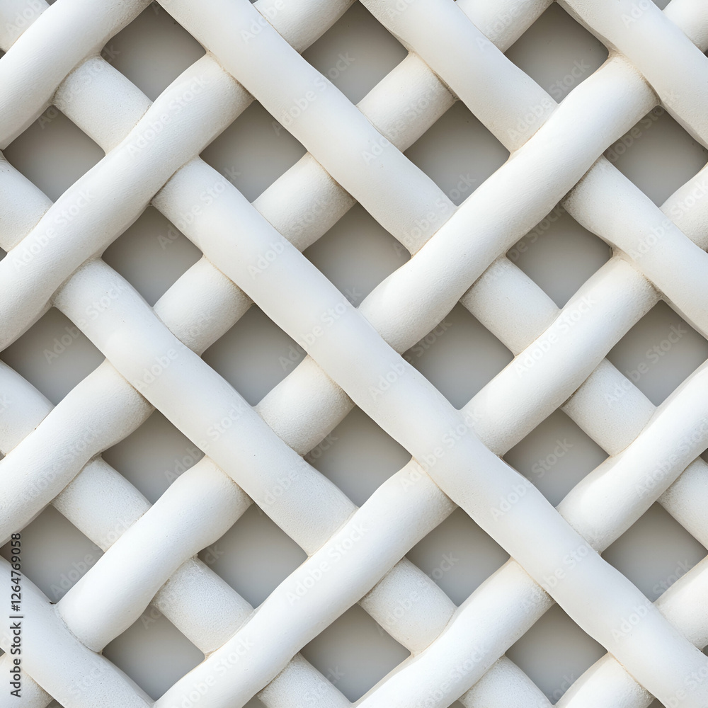 Poster a close-up view of a woven surface featuring interlaced white material, showcasing intricate pattern