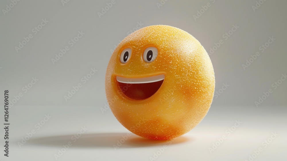 Fototapete 3D realistic emoji from an elevated and diagonal perspective, capturing detailed textures and expressions on a white background