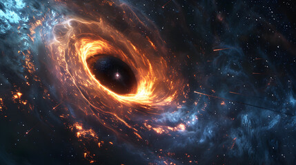 Obraz premium Depiction of Hawking Radiation Around Black Hole, Cosmic Energy Glow in Space for Scientific Exploration and Astrophysics